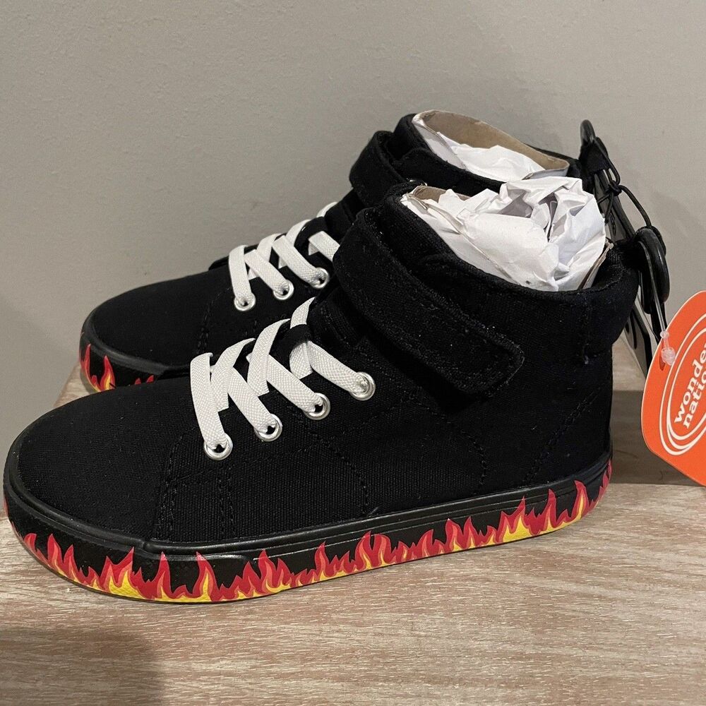 Wonder Nation size 11 Boys Toddler Kids Black Shoes Sneakers NEW Flame High Top